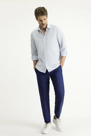  Mavi Uzun Kol Regular Fit Ekose Pamuklu Kolay Ütülenebilir Gömlek