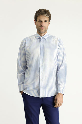  Mavi Uzun Kol Regular Fit Ekose Pamuklu Kolay Ütülenebilir Gömlek