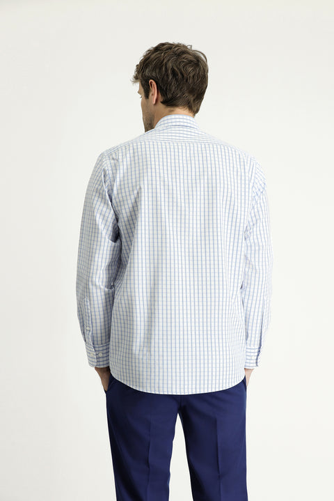 Mavi Uzun Kol Regular Fit Ekose Pamuklu Kolay Ütülenebilir Gömlek