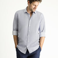 Açık Lacivert Uzun Kol Regular Fit Ekose Pamuklu Kolay Ütülenebilir Gömlek