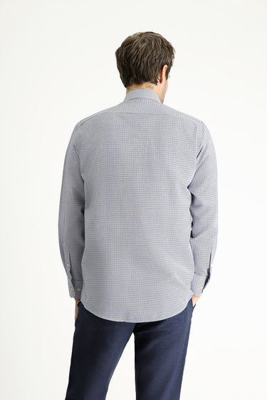 Açık Lacivert Uzun Kol Regular Fit Ekose Pamuklu Kolay Ütülenebilir Gömlek