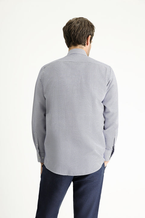 Açık Lacivert Uzun Kol Regular Fit Ekose Pamuklu Kolay Ütülenebilir Gömlek