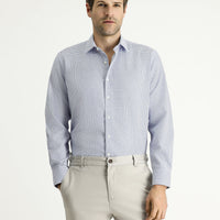 Mavi Uzun Kol Regular Fit Ekose Pamuklu Kolay Ütülenebilir Gömlek