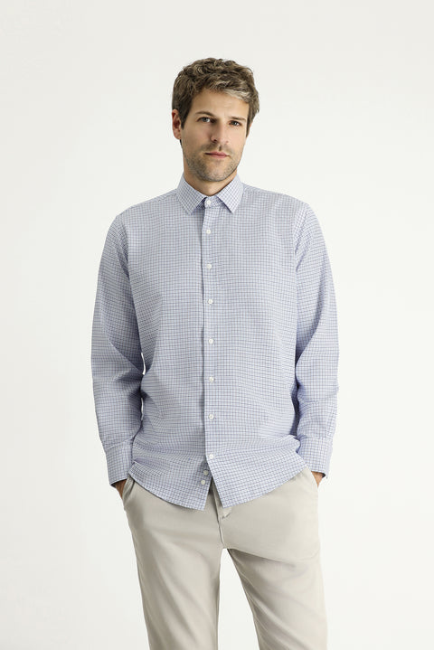 Mavi Uzun Kol Regular Fit Ekose Pamuklu Kolay Ütülenebilir Gömlek