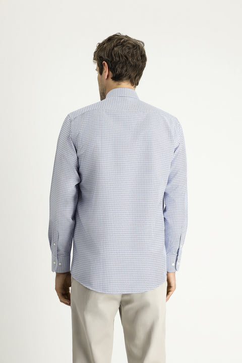 Mavi Uzun Kol Regular Fit Ekose Pamuklu Kolay Ütülenebilir Gömlek