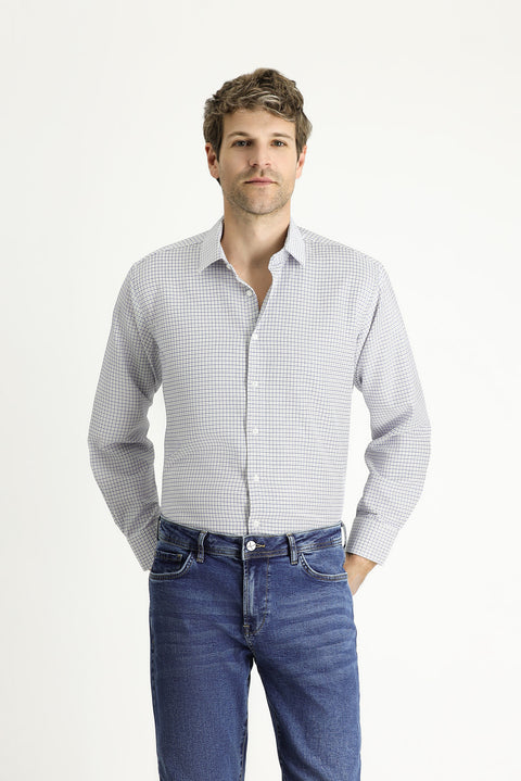 Açık Vizon Uzun Kol Regular Fit Ekose Pamuklu Kolay Ütülenebilir Gömlek