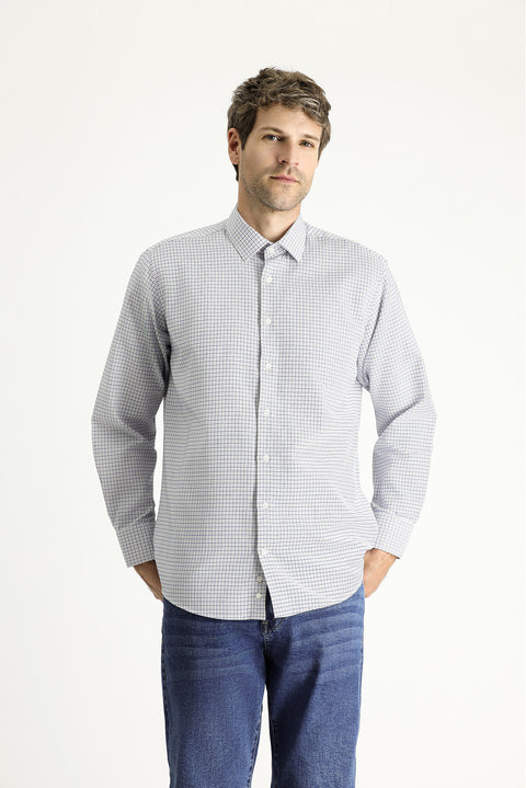 Açık Vizon Uzun Kol Regular Fit Ekose Pamuklu Kolay Ütülenebilir Gömlek