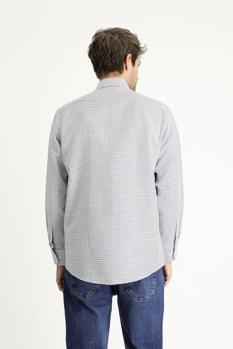 Açık Vizon Uzun Kol Regular Fit Ekose Pamuklu Kolay Ütülenebilir Gömlek