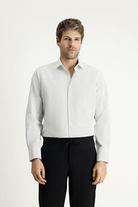 Siyah Uzun Kol Regular Fit Desenli Pamuklu Kolay Ütülenebilir Gömlek