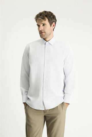  Mavi Uzun Kol Regular Fit Desenli Pamuklu Kolay Ütülenebilir Gömlek