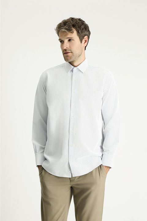 Mavi Uzun Kol Regular Fit Desenli Pamuklu Kolay Ütülenebilir Gömlek