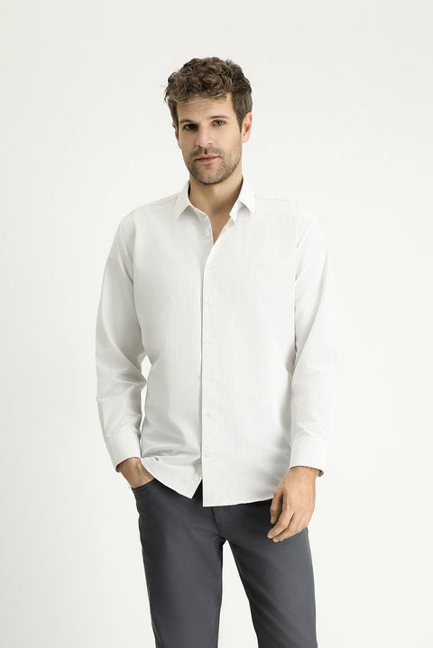 Açık Vizon Uzun Kol Regular Fit Desenli Pamuklu Kolay Ütülenebilir Gömlek