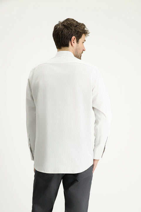 Açık Vizon Uzun Kol Regular Fit Desenli Pamuklu Kolay Ütülenebilir Gömlek