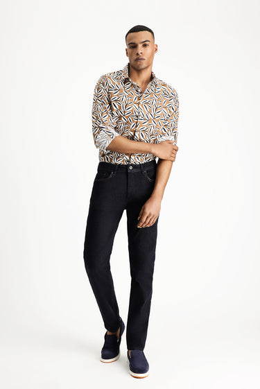 Açık Kahve  Uzun Kol Oversize Baskılı Keten Karışımlı Pamuklu Gömlek