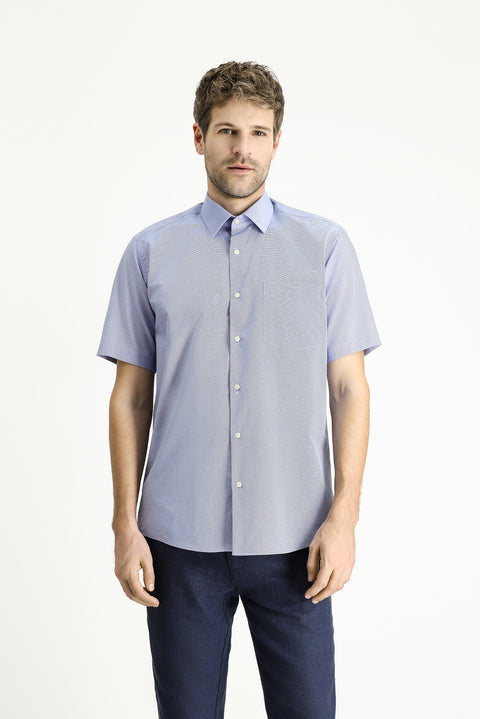 Koyu Mavi  Kısa Kol Regular Fit Desenli Pamuk Gömlek