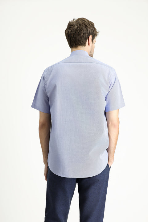 Koyu Mavi  Kısa Kol Regular Fit Desenli Pamuk Gömlek
