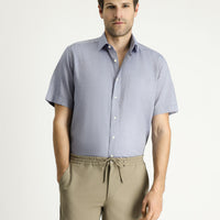 Orta Gri Kısa Kol Regular Fit Desenli Pamuk Gömlek