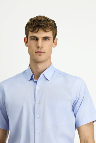  Açık Mavi Kısa Kol Regular Fit Desenli Pamuk Gömlek