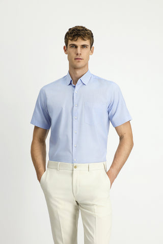  Açık Mavi Kısa Kol Regular Fit Desenli Pamuk Gömlek