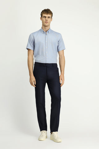  Açık Lacivert Kısa Kol Regular Fit Düğmeli Yaka Desenli Pamuk Gömlek