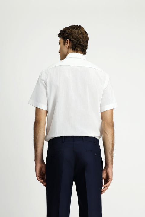 Beyaz Kısa Kol Regular Fit Cepli Düğmeli Yaka Desenli Pamuk Gömlek