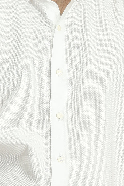 Beyaz Kısa Kol Regular Fit Cepli Düğmeli Yaka Desenli Pamuk Gömlek