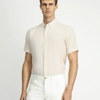 Koyu Sarı Kısa Kol Regular Fit Cepli Düğmeli Yaka Desenli Pamuk Gömlek