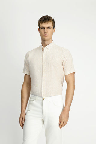  Koyu Sarı Kısa Kol Regular Fit Cepli Düğmeli Yaka Desenli Pamuk Gömlek