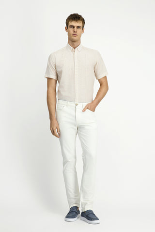  Koyu Sarı Kısa Kol Regular Fit Cepli Düğmeli Yaka Desenli Pamuk Gömlek