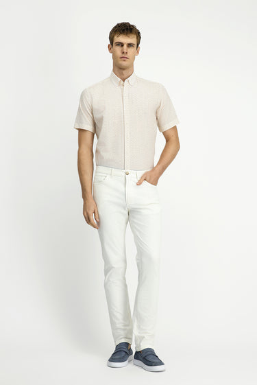  Koyu Sarı Kısa Kol Regular Fit Cepli Düğmeli Yaka Desenli Pamuk Gömlek