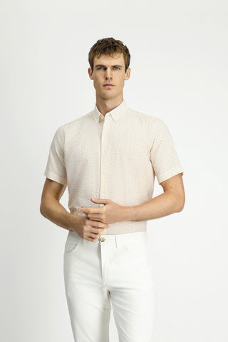  Koyu Sarı Kısa Kol Regular Fit Cepli Düğmeli Yaka Desenli Pamuk Gömlek