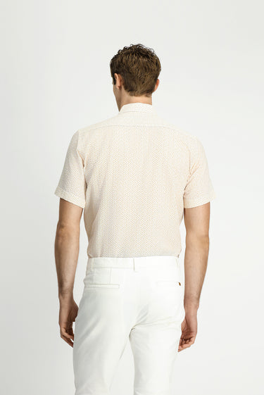 Koyu Sarı Kısa Kol Regular Fit Cepli Düğmeli Yaka Desenli Pamuk Gömlek