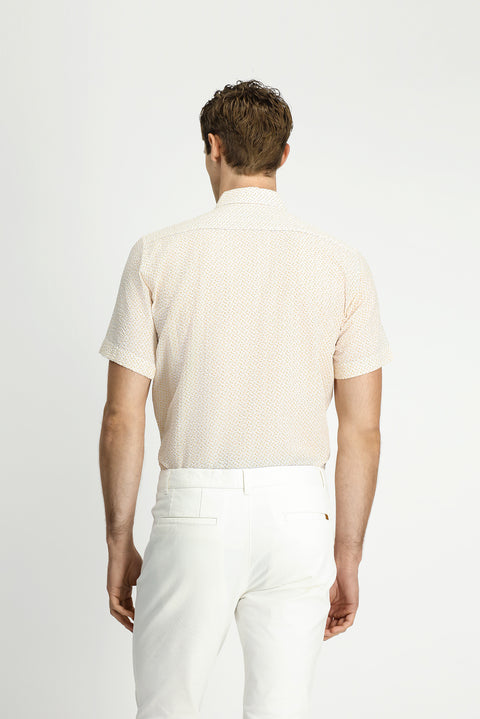 Koyu Sarı Kısa Kol Regular Fit Cepli Düğmeli Yaka Desenli Pamuk Gömlek