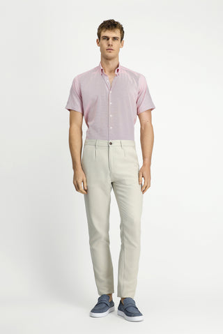  Mercan Kırmızı Kısa Kol Regular Fit Cepli Düğmeli Yaka Desenli Pamuk Gömlek