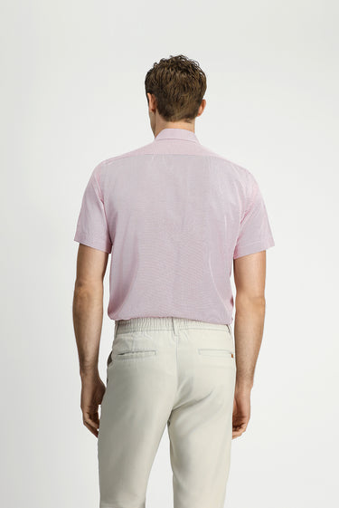 Mercan Kırmızı Kısa Kol Regular Fit Cepli Düğmeli Yaka Desenli Pamuk Gömlek