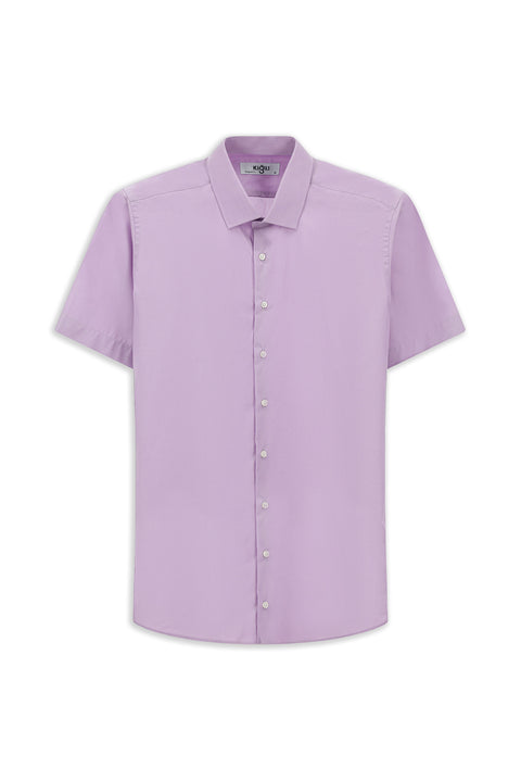 Lila Kısa Kol Regular Fit Pamuk Gömlek