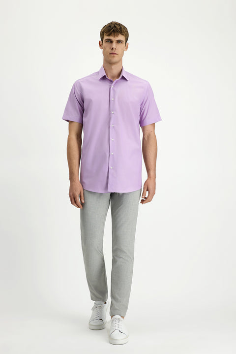 Lila Kısa Kol Regular Fit Pamuk Gömlek