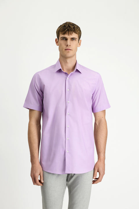 Lila Kısa Kol Regular Fit Pamuk Gömlek