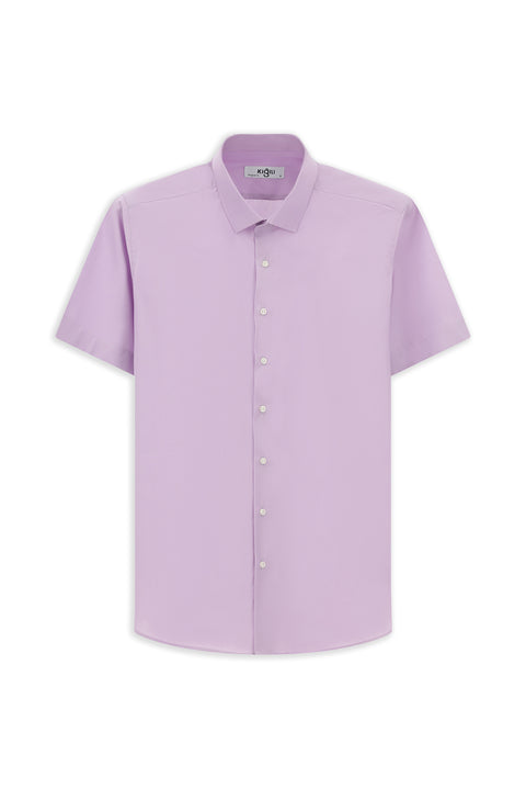 Lila Kısa Kol Regular Fit Pamuk Gömlek