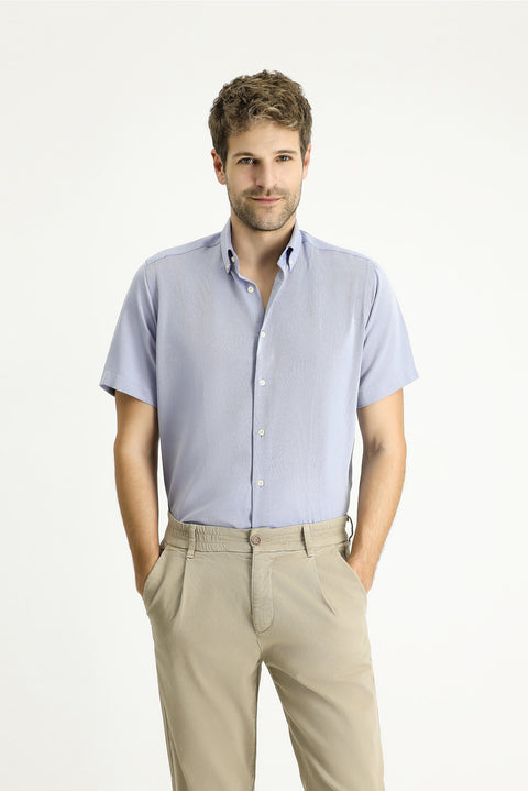 Mavi Kısa Kol Regular Fit Desenli Pamuklu Gömlek