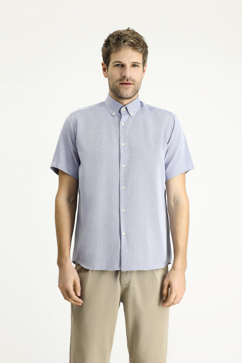 Mavi Kısa Kol Regular Fit Desenli Pamuklu Gömlek
