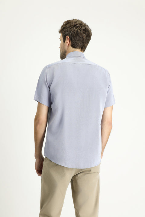 Mavi Kısa Kol Regular Fit Desenli Pamuklu Gömlek