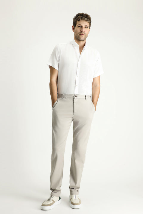 Beyaz Kısa Kol Regular Fit Desenli Pamuklu Kolay Ütülenebilir Gömlek