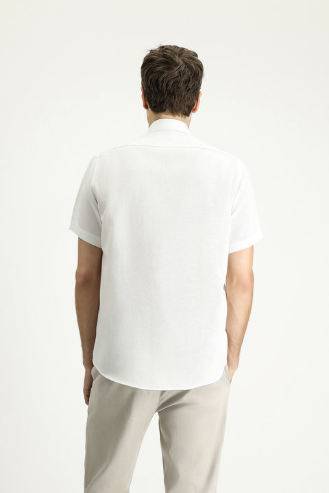 Beyaz Kısa Kol Regular Fit Desenli Pamuklu Kolay Ütülenebilir Gömlek