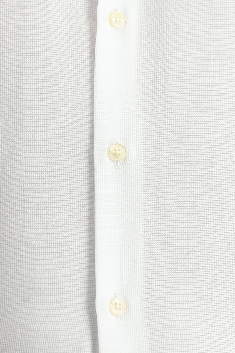 Beyaz Kısa Kol Regular Fit Desenli Pamuklu Kolay Ütülenebilir Gömlek