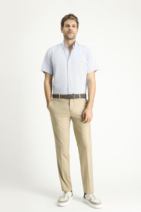 Açık Mavi Kısa Kol Regular Fit Desenli Pamuklu Kolay Ütülenebilir Düğmeli Yaka Gömlek