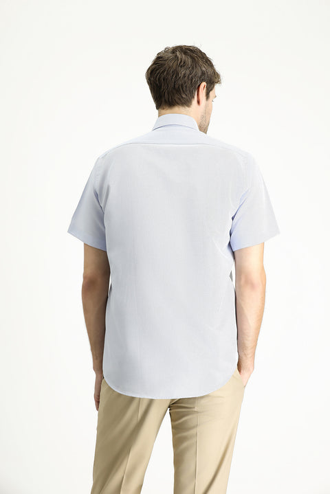 Açık Mavi Kısa Kol Regular Fit Desenli Pamuklu Kolay Ütülenebilir Düğmeli Yaka Gömlek