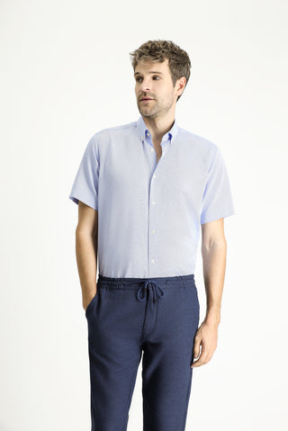  Mavi Kısa Kol Regular Fit Desenli Pamuklu Kolay Ütülenebilir Düğmeli Yaka Gömlek