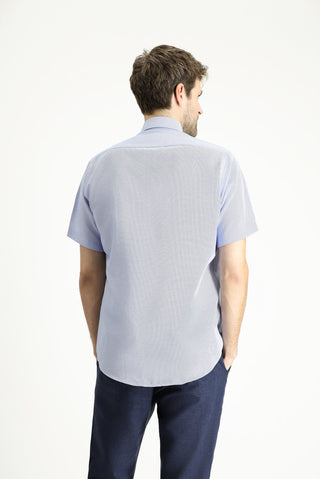  Mavi Kısa Kol Regular Fit Desenli Pamuklu Kolay Ütülenebilir Düğmeli Yaka Gömlek