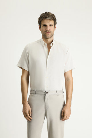  Koyu Bej Kısa Kol Regular Fit Desenli Pamuklu Kolay Ütülenebilir Düğmeli Yaka Gömlek